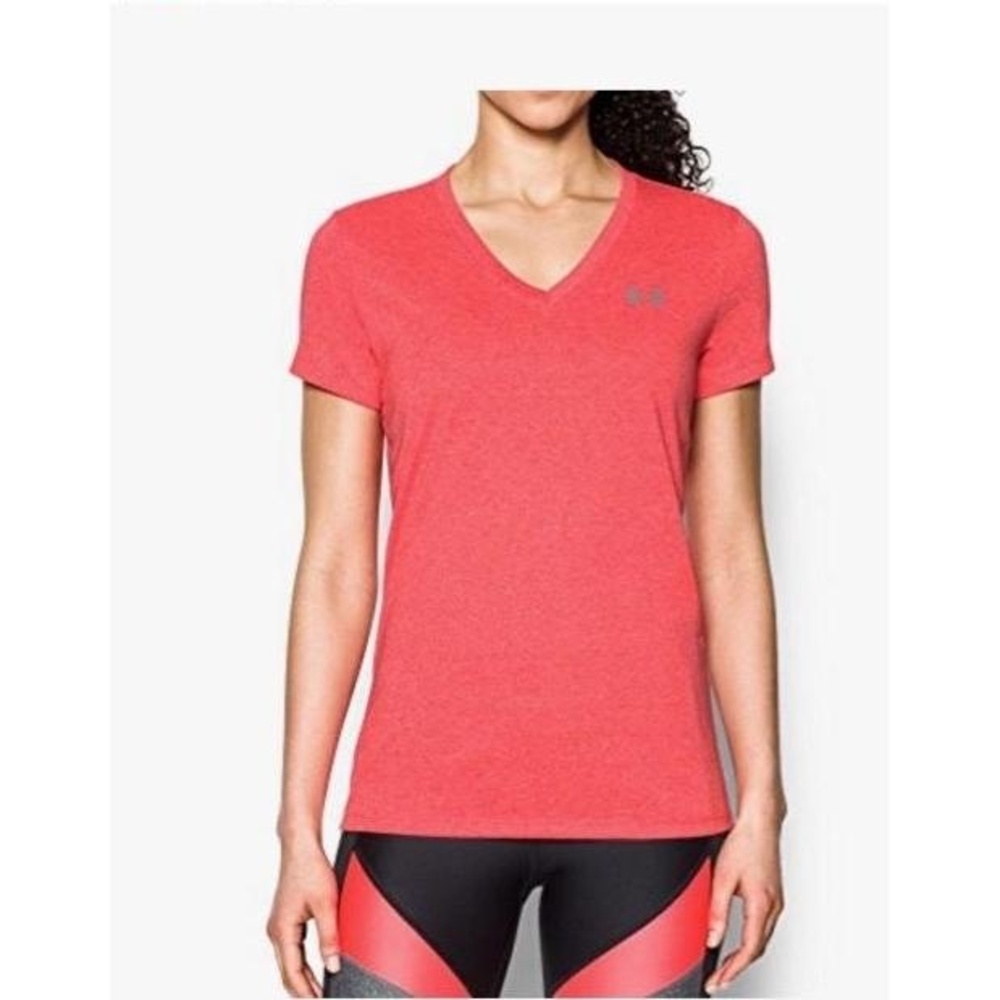 Under Armour Womens V-Neck T-Shirt XL Coral Pink Activewear Performance